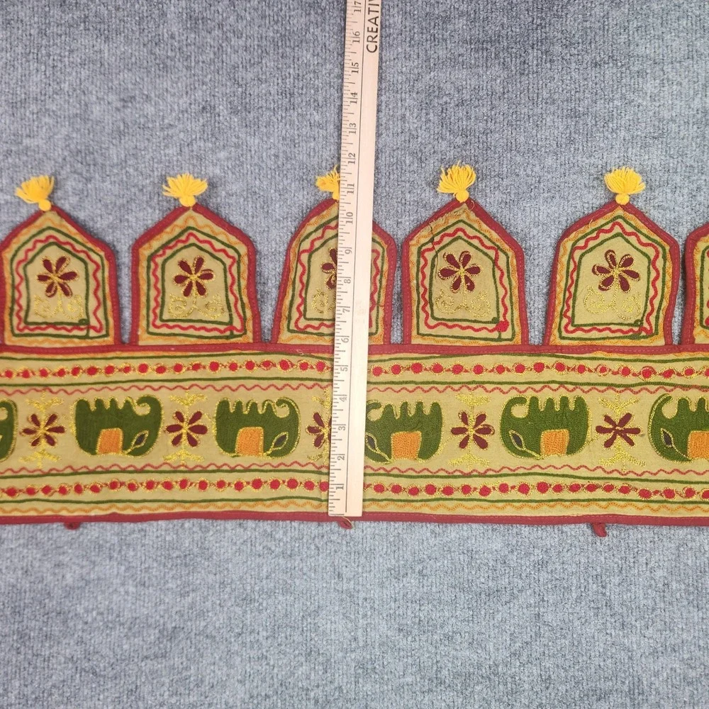 Indian Toran Door Hanging Embroidered Green Elephant Tassel Wall Decor 34x11